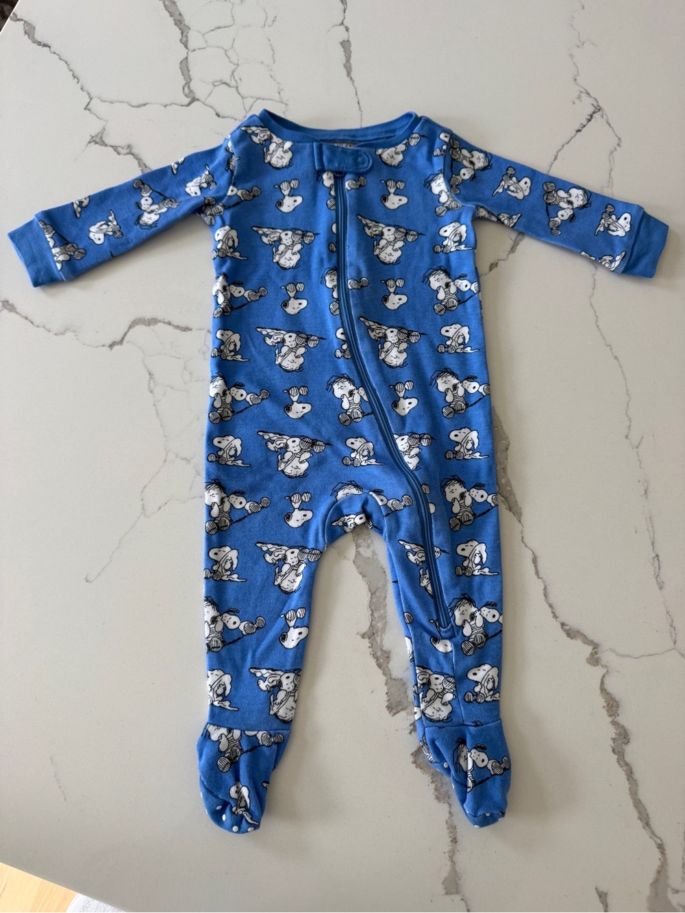 Janie and Jack Blue Snoopy Peanuts -Print Footed One-Piece